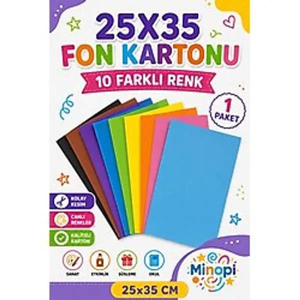 Minopi 1 Paket 25X35 Fon Kartonu Paketi 10'Lu Hobi Tasarım Anaokulu Kreş Malzemesi