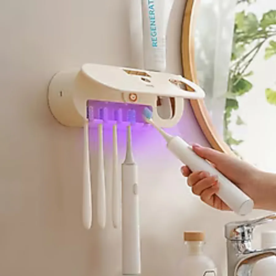 Mioji Mio UV5F 1200MAH Şarj Edilebilir Uv Sterilizatörü Otomatik Diş Fırçası Tutucusu - Bej
