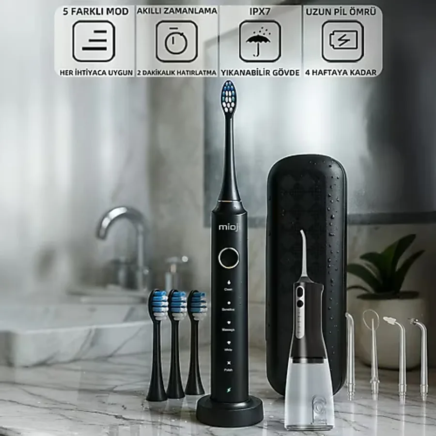 Mioji Oral B6 Care Siyah Şarjlı Diş Fırçası ve Ağız Duşu