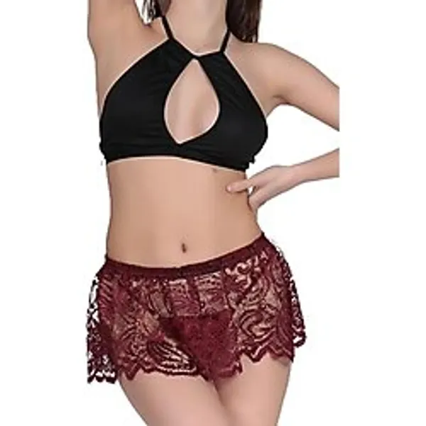 Miorre Fantezi Dantelli Etek Takım BORDO L-XL
