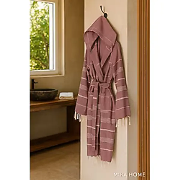 Mira Home Kapüşonlu Kadın / Erkek Peştemal Bornoz Soft %100 Pamuklu Natural - Bordo