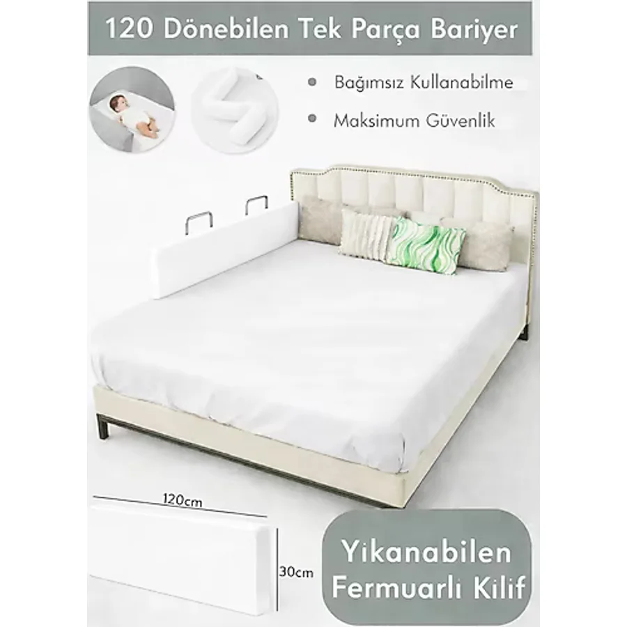 Miralay Yeni Nesil Yatak Bariyeri 120 cm Beyaz
