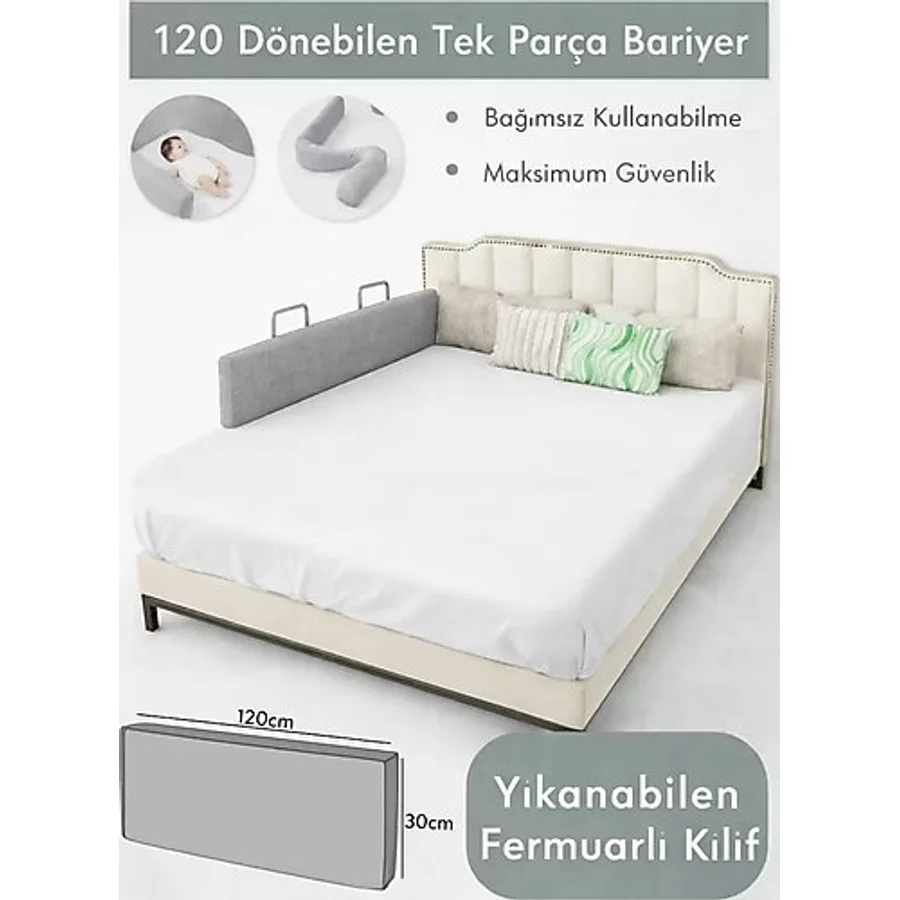 Miralay Yeni Nesil Yatak Bariyeri 120 CM Gri