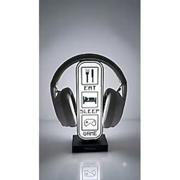 Miralux Gamer / Oyuncu Işıklı Kulaklık Standı RGB Gamer Odası Aksesuarı Eat Sleep Game Oyuncu Headset Standı 23,5 cm