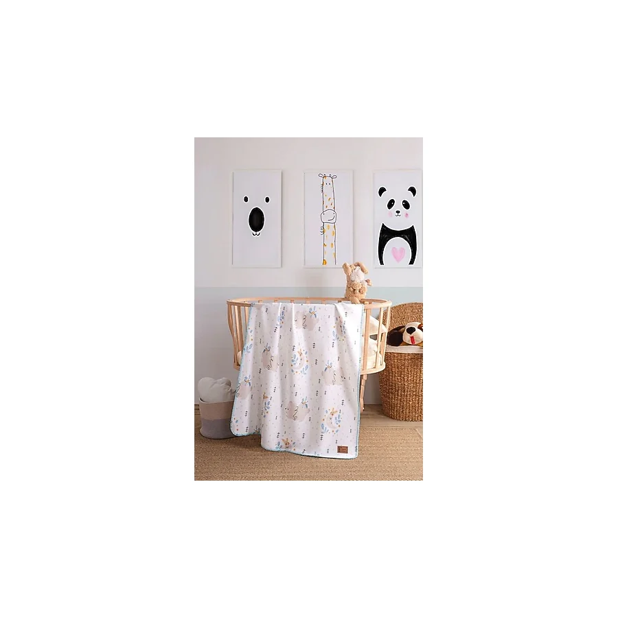Mircotton Polar Baskılı Bebek Battaniyesi 85X110 cm Ayı ve Ay