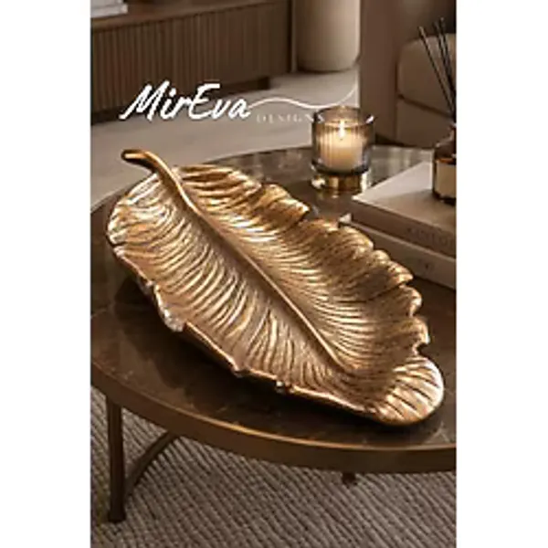 Mireva Metalik Kahve Dekoratif Yaprak Tepsi 40 cm - Büyük Dekoratif Tabak, Masa Üstü Salon Sehpa Konsol Dekoru, Taş Tozu Ev Dekorasyon Aksesuarı