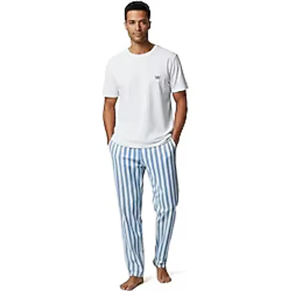 MISIRLI ORGANIC Erkek Pijama Takımı Çizgili%100 Pamuklu Rahat Kesim Kısa Kollu Tişört Pantolon Takımı