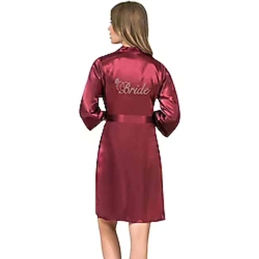 Miss Bordo Kısa Saten Bride Sabahlık