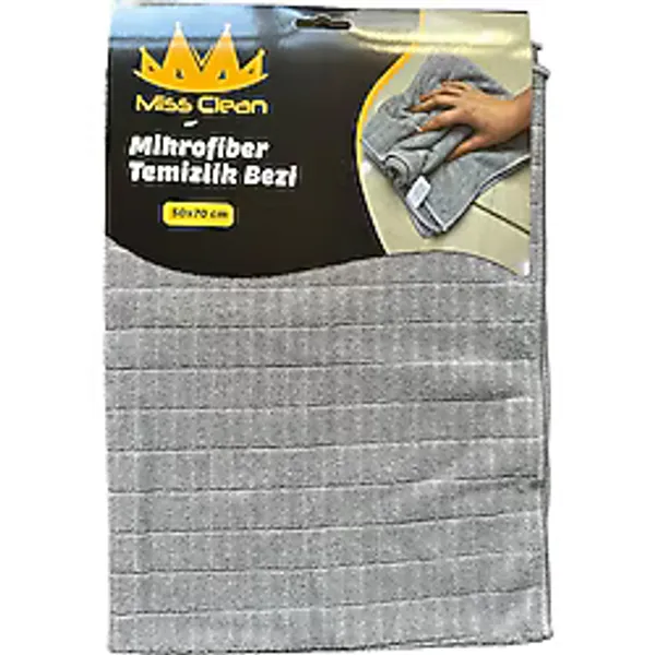 Miss Clean Mikrofiber Kareli Yüzey Cam Temizlik Bezi 50X70 Cm Süper Emici - 320 Gr. - Gri - 1 Adet