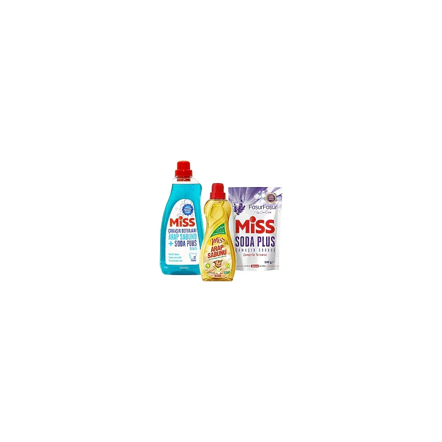 Miss Sıvı Çamaşır Deterjanı - Soda Plus - Arap Sabunu 3 Lü Temizlik Seti