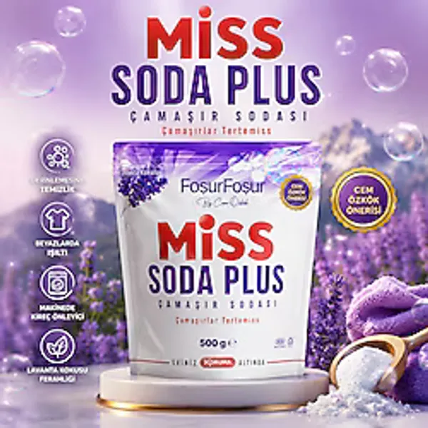Miss Soda Plus Çamaşır Sodası Lavanta Kokulu 500 g - Beyazlar İçin Leke Çıkarıcı Destekleyici Temizlik Tozu