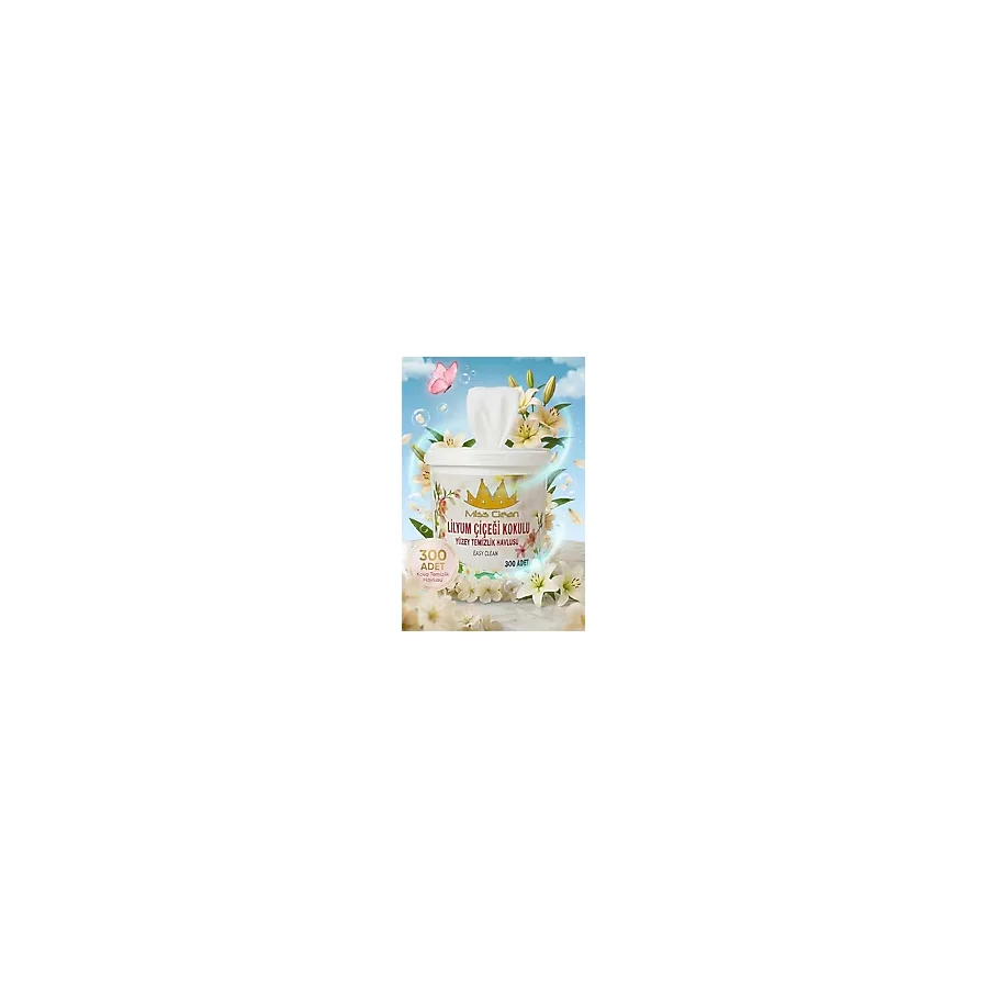 Missclean ( 300 Adet ) Lilyum Çiçeği Kokulu Yüzey Temizlik Havlusu Islak Kova Mendil 18x21 cm