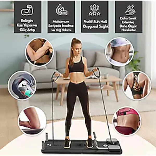 Missidea Relaxus Çok Fonksiyonlu Egzersiz Aleti, Pilates Reformer, Direnç Bantlı, Ev Tipi Istasyon Siyah