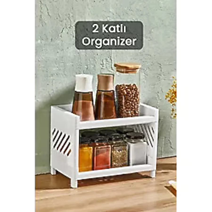 Mithra Life 2 Katlı Beyaz Plastik Çok Amaçlı Makyaj Banyo Ofis Raf Organizeri Mit1279