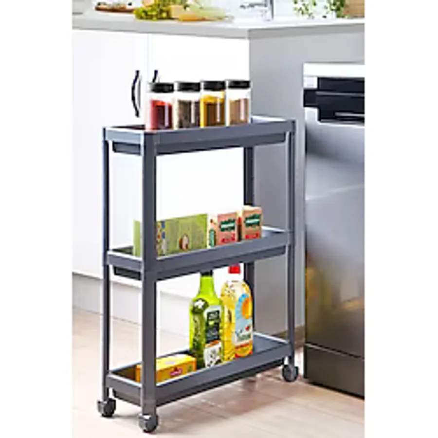 Mithra Life 3 Katlı Tekerlekli Slim İnce Gri Banyo Mutfak Rafı Mıt1127
