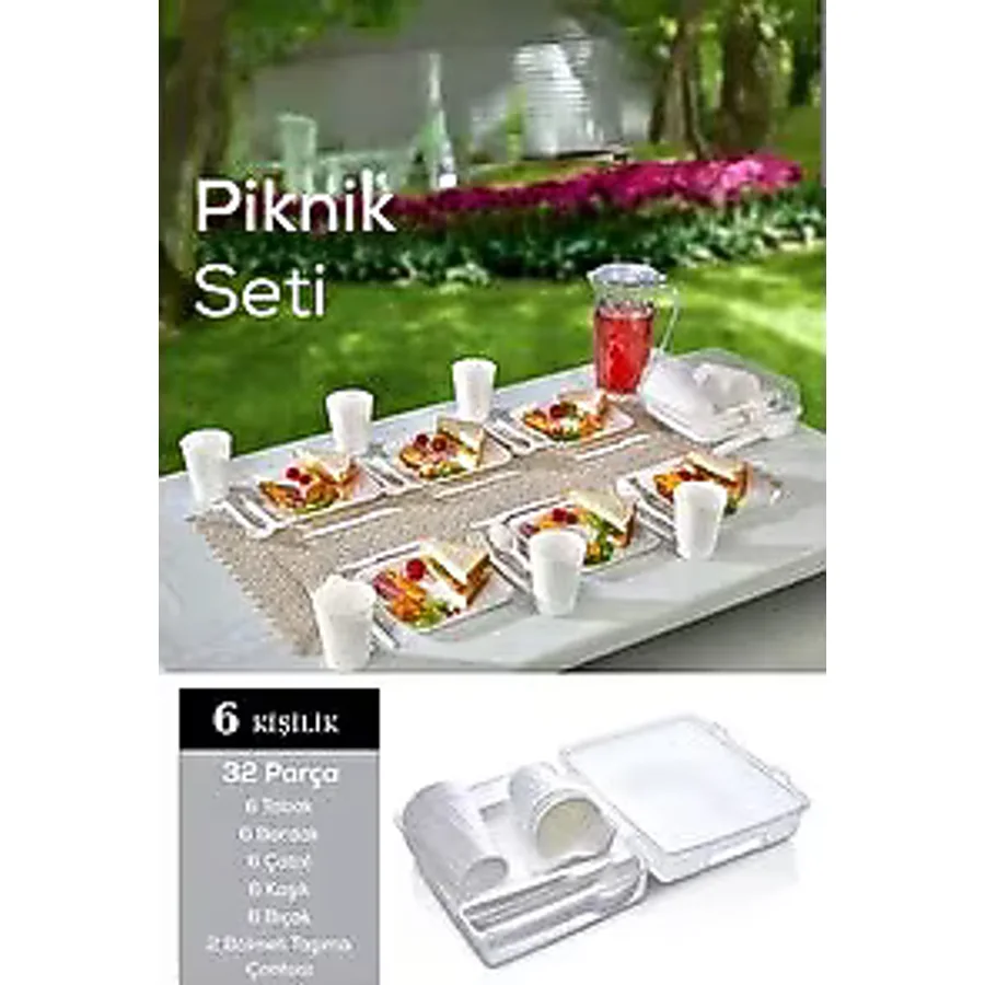 Mithra Life 6 Kişilik Çantalı Beyaz Çatal Bıçak Kaşık Ve Tabak Piknik Seti Mıt1232