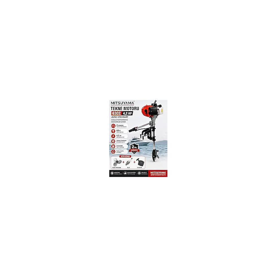 Mitsuyama Dıştan Takma Tekne Motoru 4,2 Hp 63CC + Yedek Pervane, Buji, Starter Set