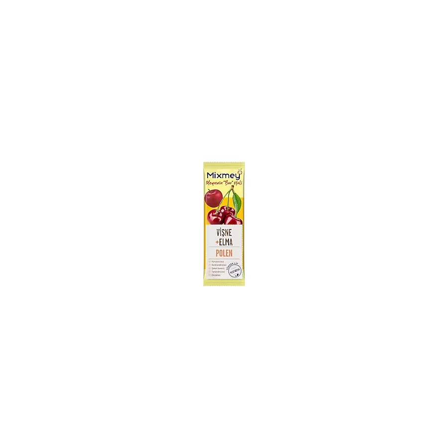 Mixmey Bee Polenli Vişne Meyve Bar 12 Adet Glutensiz Sağlıklı Atıştırmalık - 25gr X 12 Adet