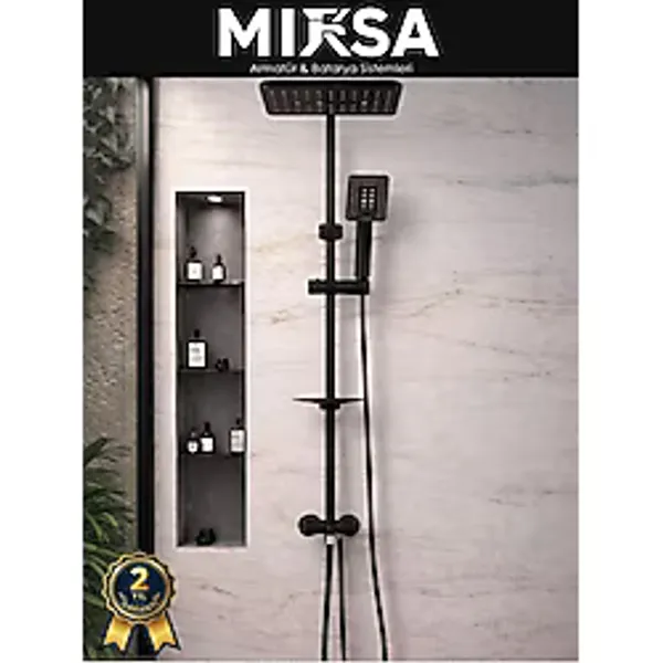 Mixsa Full Siyah Lüx Robot Tepe Duş Seti, Geniş Yağmurlama Başlığı ve Şık Tasarım, Garantili
