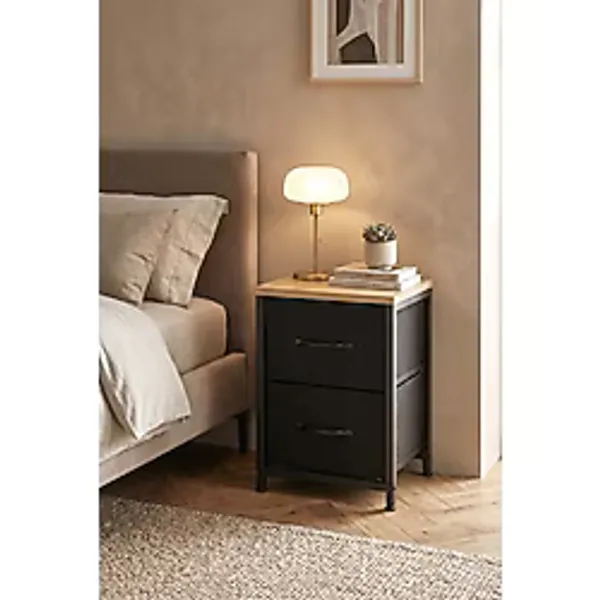 miyuhome 2 Raflı Metal Komodin Yan Sehpa Çok Amaçlı Dolap Organizer Mdf Tabanlı Kumaş Çekmece