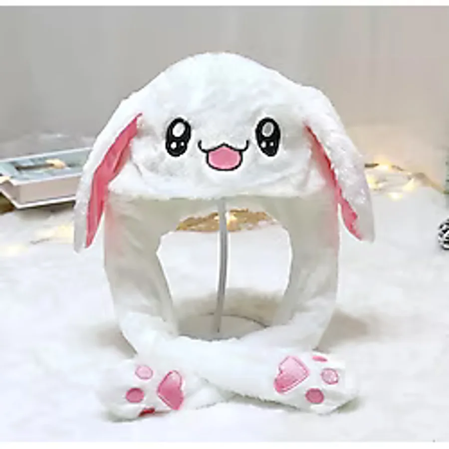 Mj Toys Peluş Tavşan Şapka Kulakları Hareket Eden Işıklı Modlu Beyaz
