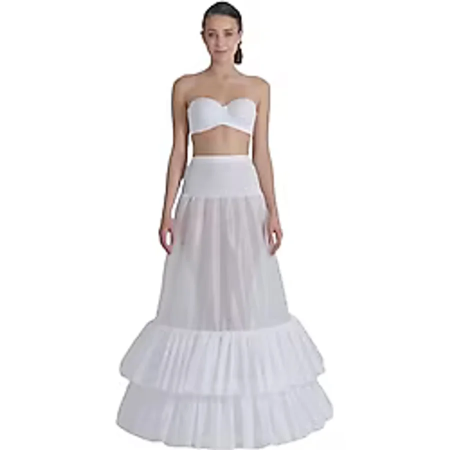 MK MODA ATELİER 3 Telli, 2 Fırfırlı Helen Gelinlik, Abiye ve Kaftan için Rahat Adım Yürüme Jupon Tarlatan J-602C ekru M