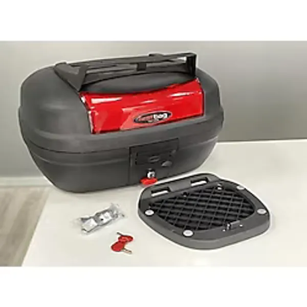 MKG Kral Motor Kr 50 Box 48 Lt Bagajlı Motorsiklet Çantası Kırmızı Reflektörlü Arka Bagaj