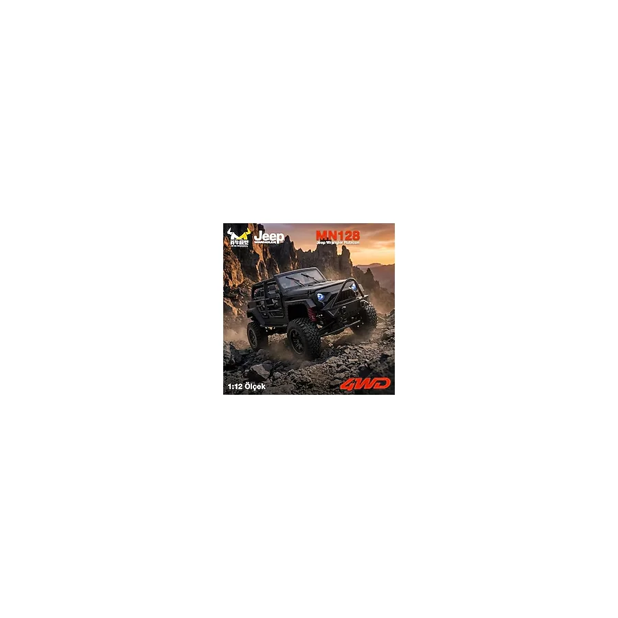 Mn Model MN128 1/12 Jeep Wrangler Rubicon 4WD RC Model Crawler Offroad Truck Uzaktan Kumandalı Araba RTR Siyah+Dahili Işık Seti MN-128