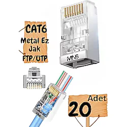 Mn6 M117Xf Cat6 Jack/20 Adet-Metal Ez/Yeni Nesil Rj45 Cat6-8P/8C Açık Uçlu/Cat6 Konnektör