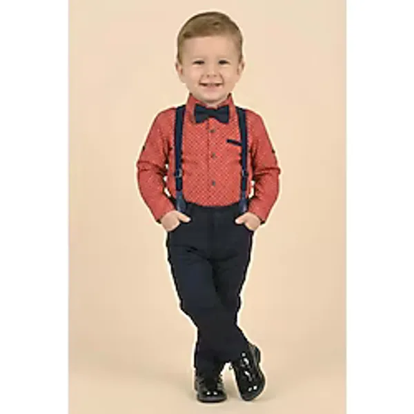 Mnk Baby & Kids Erkek Bebek Askı Papyon Gömlek Pantolon Takım M00785 - 12 Ay - Bordo