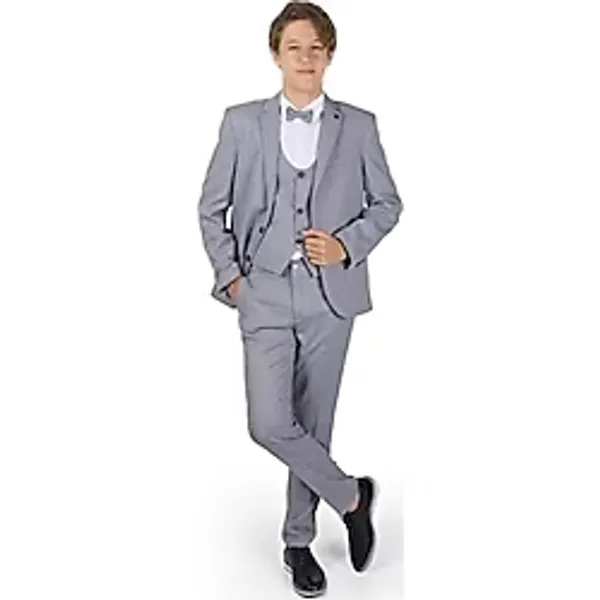 Mnk Baby & Kids Garson Boy Erkek Çocuk Takım Elbise Gri Slim Fit Kırlangıç Yaka MNK0544 - 14 Yaş