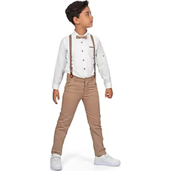 Mnk Baby & Kids Oxford Gömlek Uzun Pantolon Erkek Çocuk Takımı - 1 Yaş - Kahverengi