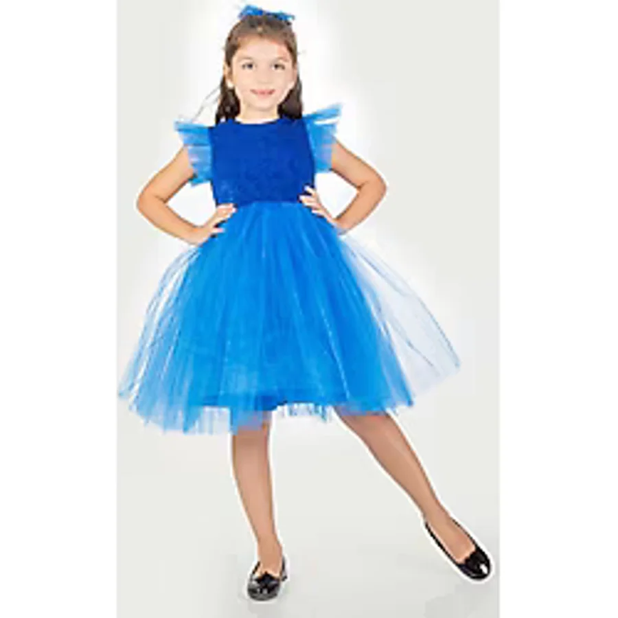Mnk Baby & Kids Roza Dantel Tütü Kız Çocuk Abiye Elbise MNK0546 - Saks Mavi - 8 Yaş - Koyu Saks