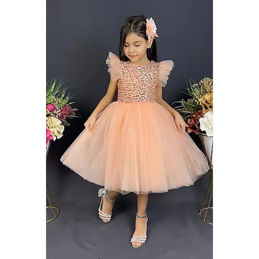 Mnk Baby&Kids Tüllü Kız Çocuk Kpl Elbise Mnk0526 Koyu Somon