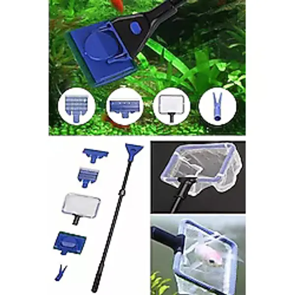 Mobee 5 in 1 Uzun Saplı Akvaryum Cam Pislik Temizleme Bakım Seti Sünger Silecek Balık Kepçesi