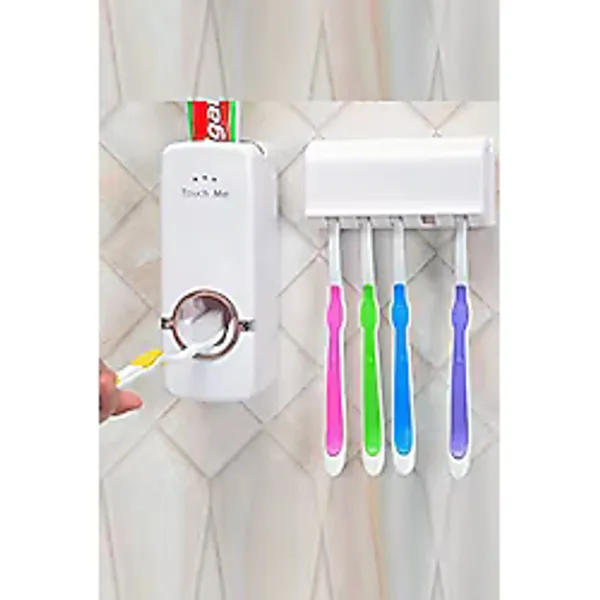 Mobee Dekoratif Ev Banyo Diş Macunu Sıkacağı Ve 5 Li Fırça Tutucu