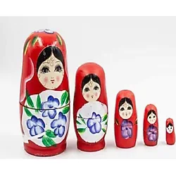 Mobgift 5 Li Matruşka Bebek Ahşap Kırmızı