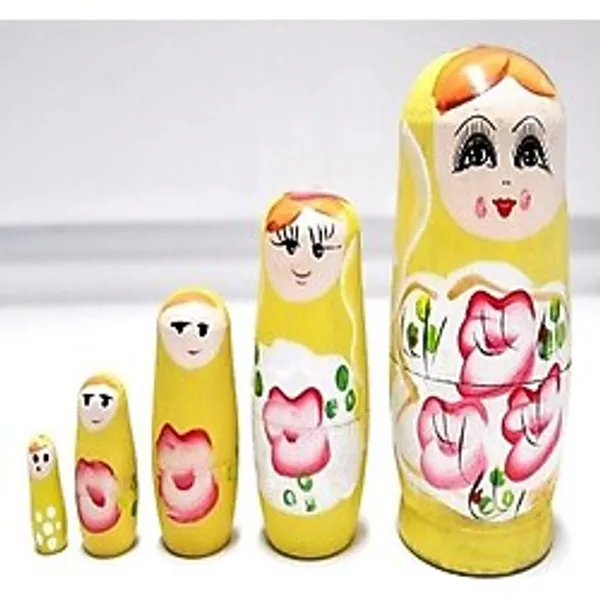 Mobgift 5 Li Matruşka Bebek Ahşap Sarı