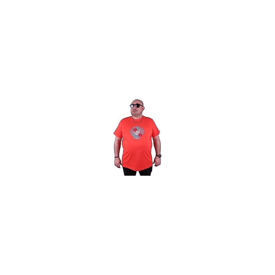 MOC GRANDE Büyük Beden Erkek Sıfır Yaka Tişört Summer 23119 Nar Çiçeği