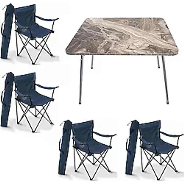 Moccastyle 60x80 cm 4 Kişilik Ahşap Kamp Masa Sandalye Takımı