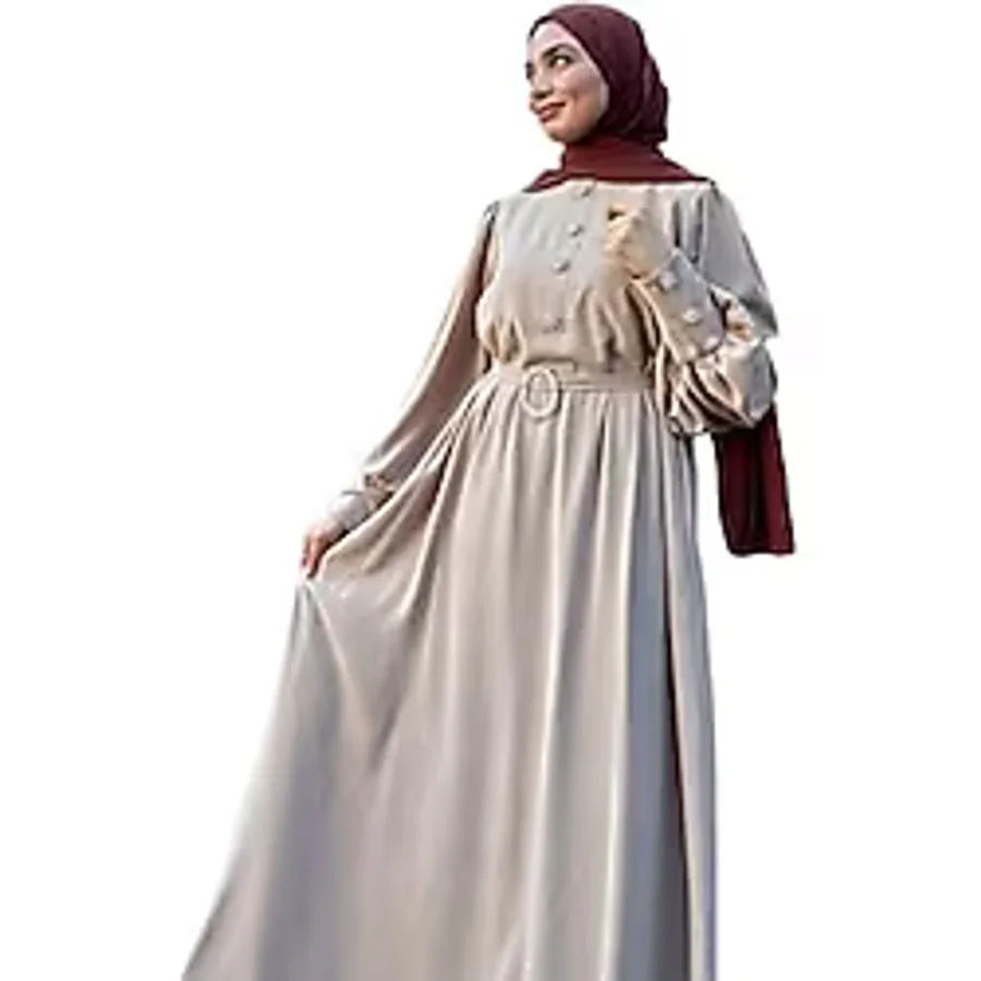 Moda Berel - Dubai İpeği Manşeti Fermuarlı Kristal Taşlı Abaya (Bej, 1)