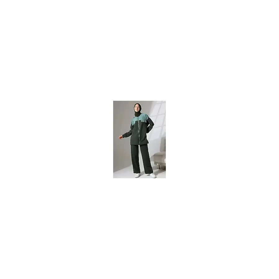Moda Kadın Haki Yeşili Mevsimlik Penye Alt Üst Spor Ve Rahat Ikili Tunik Pantolon Şık Tesettür Takım