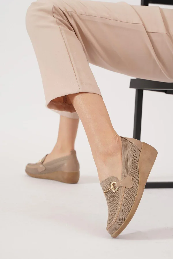 Moda Pie Olena Geçme Tokalı Triko Kadın Dolgu Ayakkabı Vizon