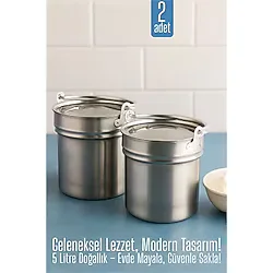 Modacar 2 Li Yoğurt Bakracı - Paslanmaz Çelik 5 Litre Kapaklı, Hijyenik ve Dayanıklı