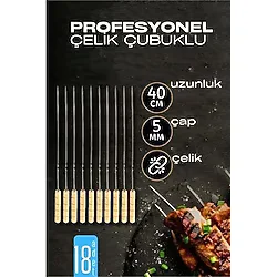 Modacar Çelik Şiş Çubuğu - Mangal Şişi Ahşap Saplı Kebap Şişi 18 Adet