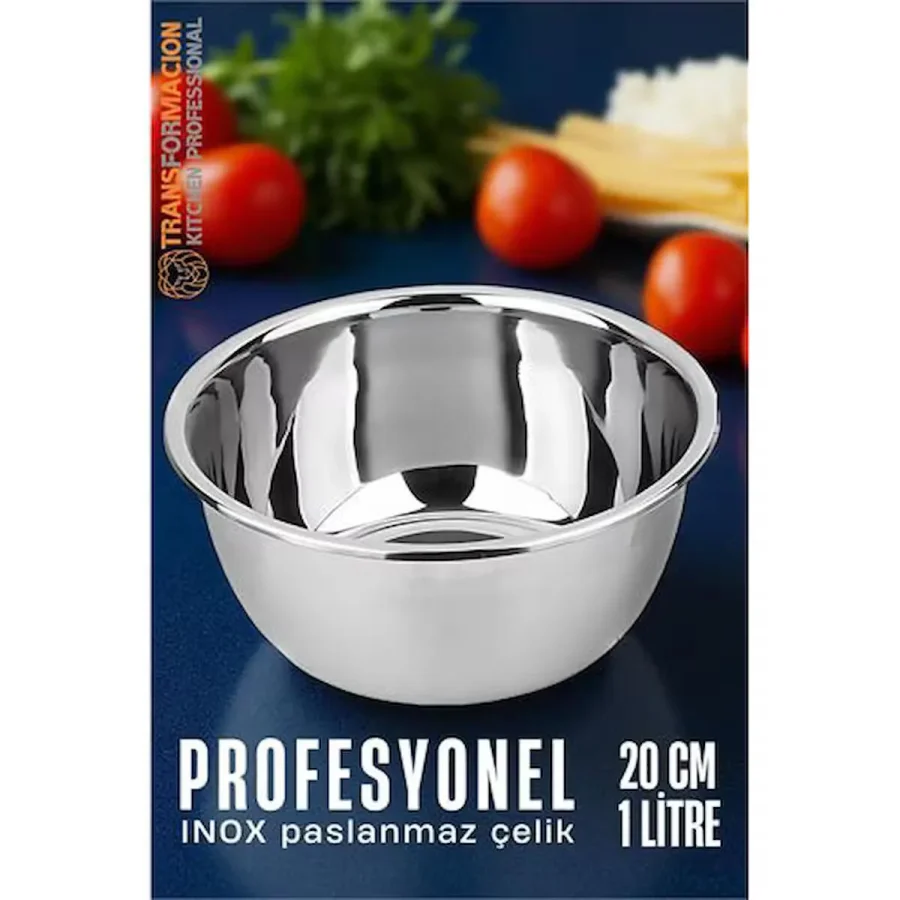 Modacar Inox Kase - 20 Cm 1 Litre Karıştırma Kabı Profesyonel 304 Paslanmaz Çelik