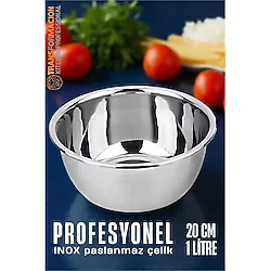 Modacar Inox Kase - 20 Cm 1 Litre Karıştırma Kabı Profesyonel 304 Paslanmaz Çelik