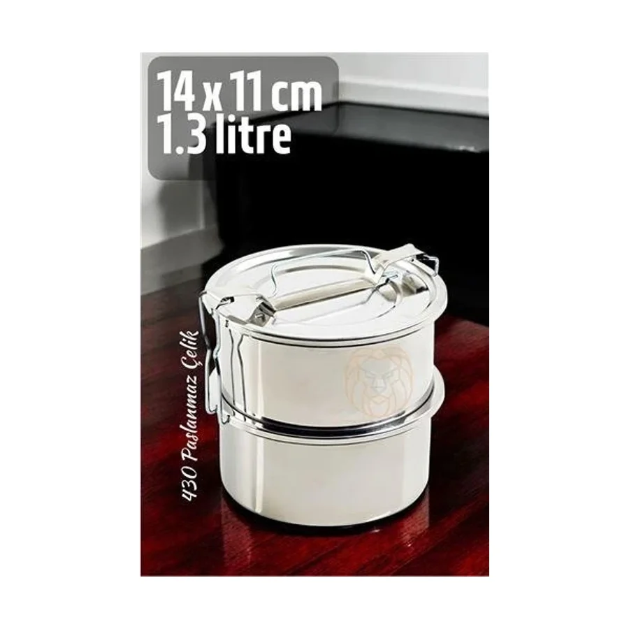 Modacar Sefer Tası Yemek Kabı Paslanmaz Çelik 2 Katlı 14 Cm 1.3 Litre