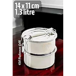 Modacar Sefer Tası Yemek Kabı Paslanmaz Çelik 2 Katlı 14 Cm 1.3 Litre