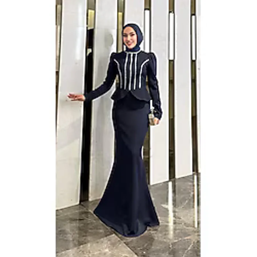 modadeywearst Özel Tasarım Taş İşlemeli Peplum Tesettür Abiye